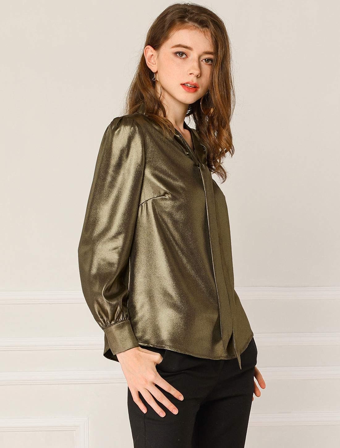 Allegra K Women's Sparkly Metallic Work 
