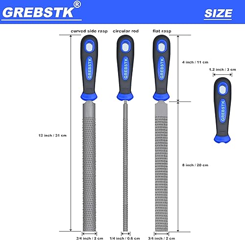 Miniatura 2 de GREBSTK Juego de limas de madera de 12 pulgadas con agarre de goma, raspador de corte de madera, juego de 3 piezas, redondo, medio redondo, raspa