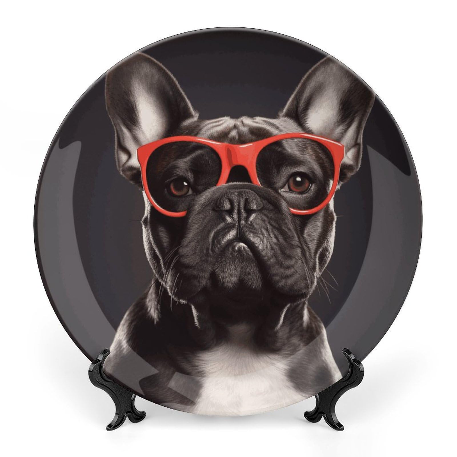 Plato de cerámica de bulldog francés de 8 pulgadas para regalo de inauguración