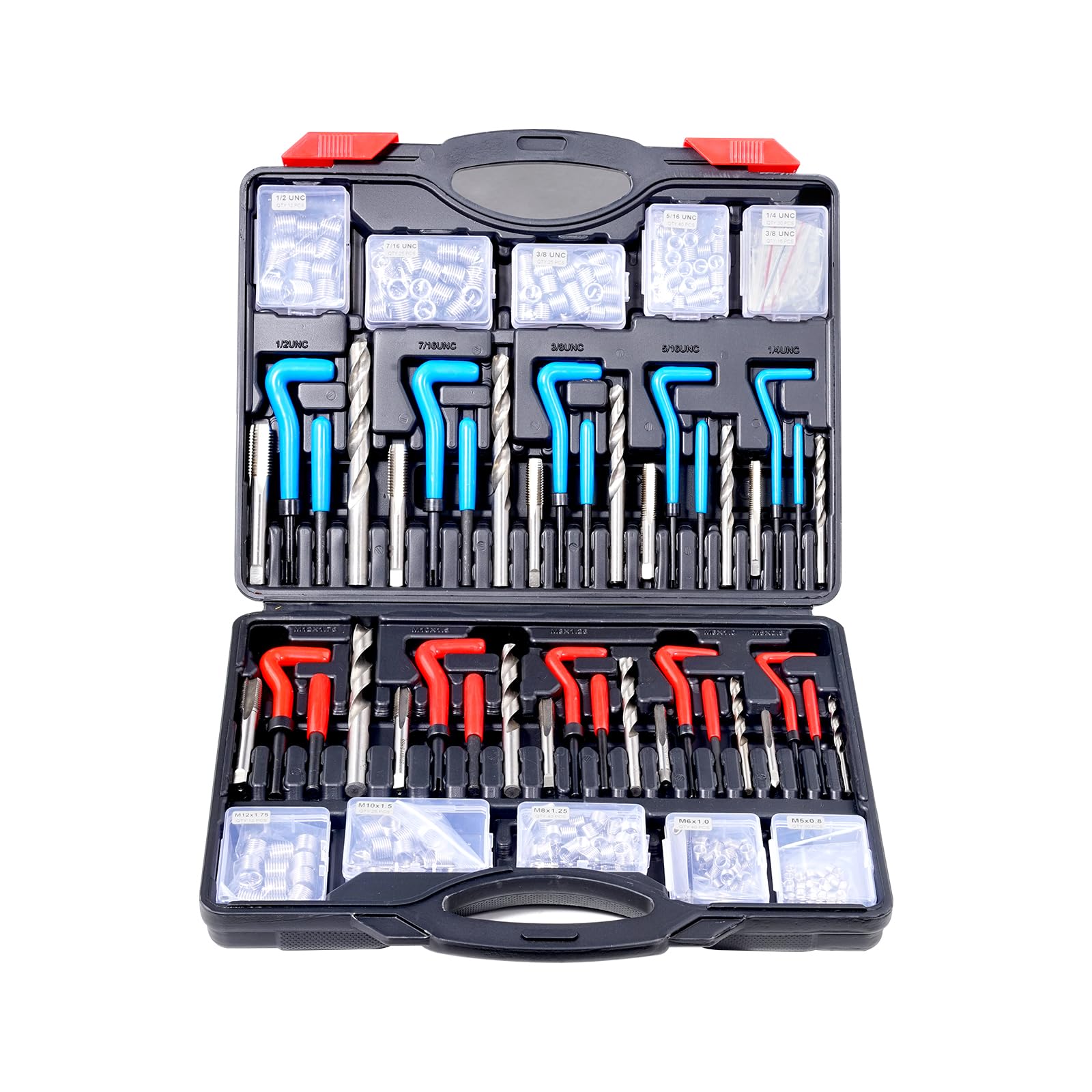 VEVOR Gewindereparatur Gewindereparatursatz Gewinde Reparatur Set 338-teilig, SAE- und metrisches Helicoil-Set Gewindereparaturwerkzeuge M5 M6 M8 M10 M12 1/4 5/16 3/8 7/16 1/2 Zoll HSS-Bohrer