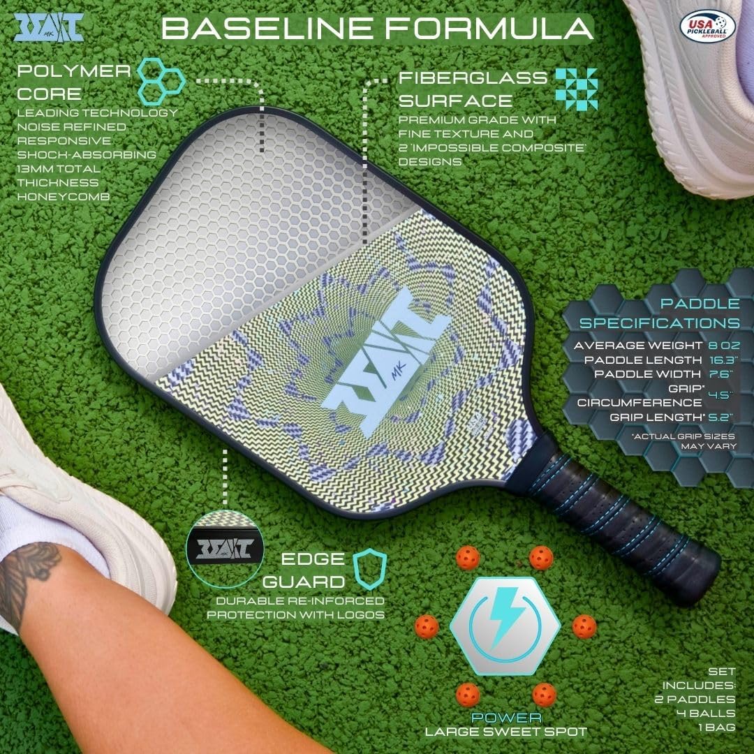 Pickleball Paddles Set of 2, USAPA Approved Pickleball Set, Fiberglass Paddle Bat Surface, Polypropylene Honeycomb Core Pickle Ball Rackets, 4 Balls, Carry Bag - Image 4