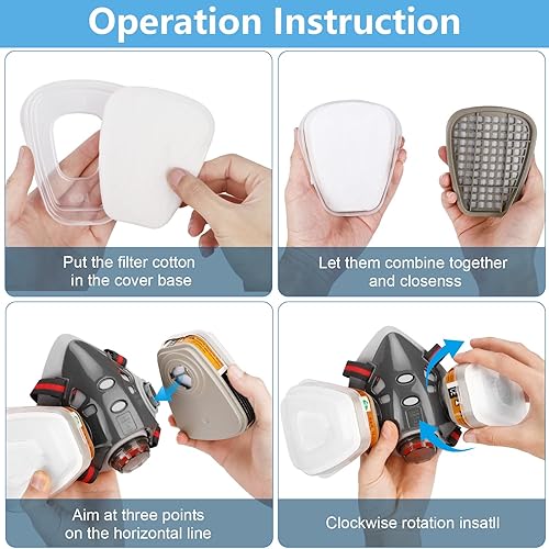 Miniatura 4 de Máscara respiratoria con filtros, máscara de gas reutilizable de media cara con gafas de seguridad, protección respiratoria profesional contra