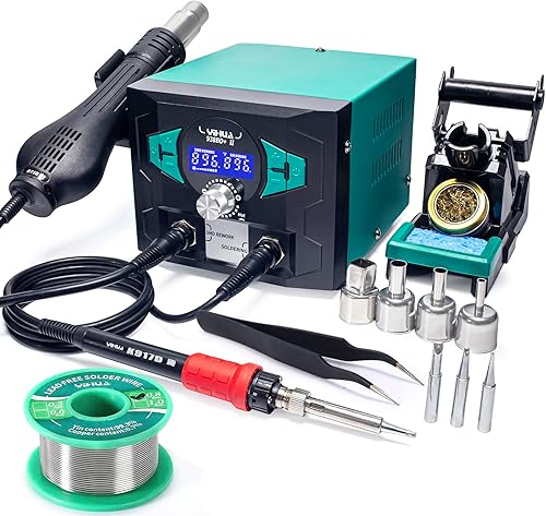 YIHUA Estación de soldador 938BD+ II Retrabajo de aire caliente con modo de suspensión, °F/°C, funciones digitales de calibración de temperatura con