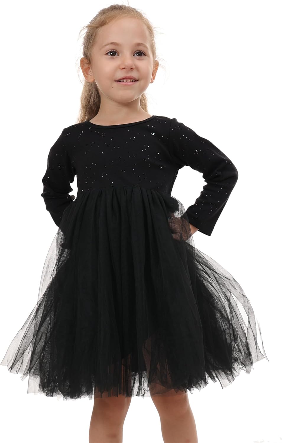 Mud Kingdom Little Girls Long Sleeve Sparkly Dress Cute Tutu Dress Princess - Image 2