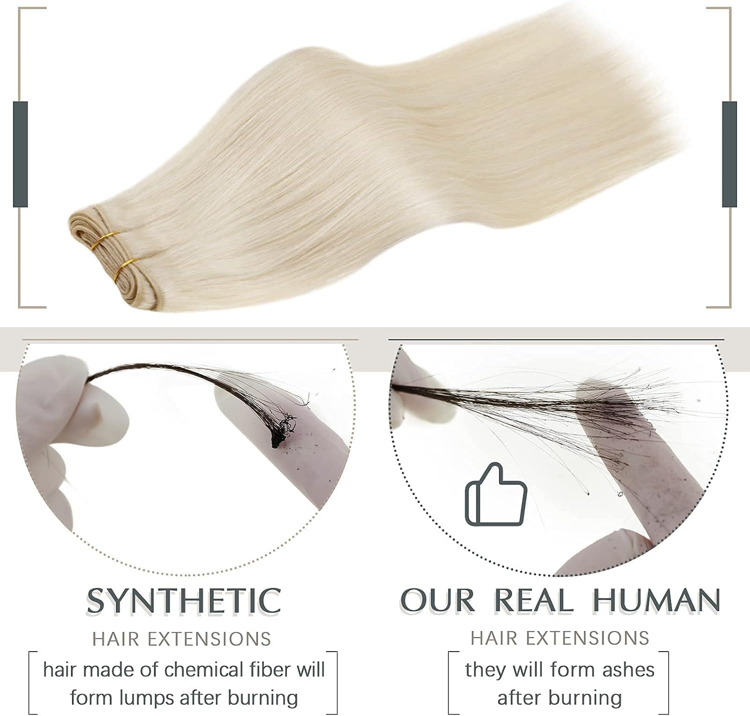 RUNATURE Weft Hair Extensions Real Human Hair Platinum Blonde Sew in Extensions Human Hair Blonde Straight Remy 14 Inch 100g/Pack #60 - Image 5