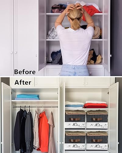 Miniatura 3 de Live Love Laugh - Cesta de almacenamiento gris para organizar estantes, cajas de almacenamiento plegables con asa, arte de pared a cuadros grises