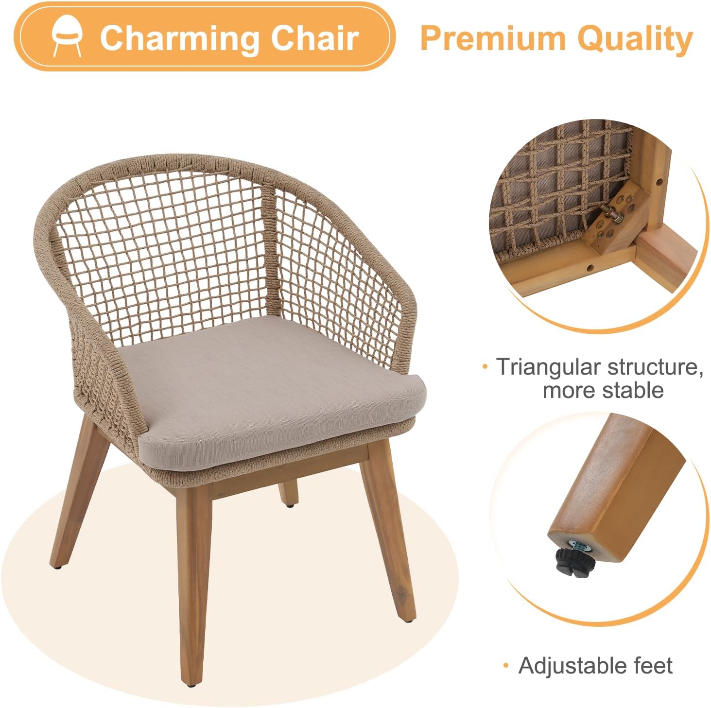 OC Orange-Casual 7-Piece Patio Acacia Wood Dining Set, Extendable Table & Checkerboard Woven Chairs, Outdoor Furniture Set for Garden, Backyard, Deck (Beige)