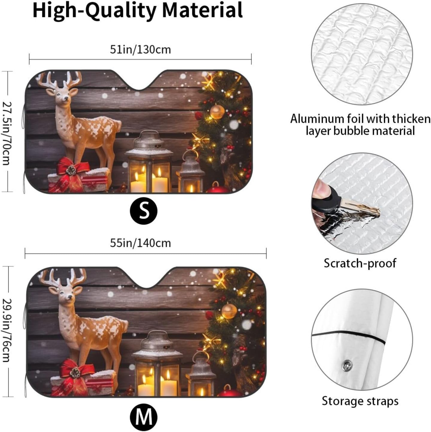 Merry Christmas Wooden Board Candle Deer Car Windshield Sun Shade Foldable Uv Ray Sun Visor Protector Sunshade Car Front Window Covers Car Accessories Keeps Your Vehicle Cool 51x27.5 Inch image 3