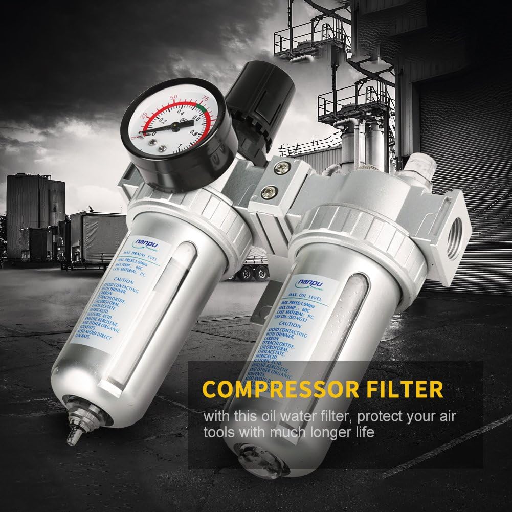 1/2" Compressed Air Combination Filter Regulators,Oil Water Separator Tools,Air Compressor Regulator