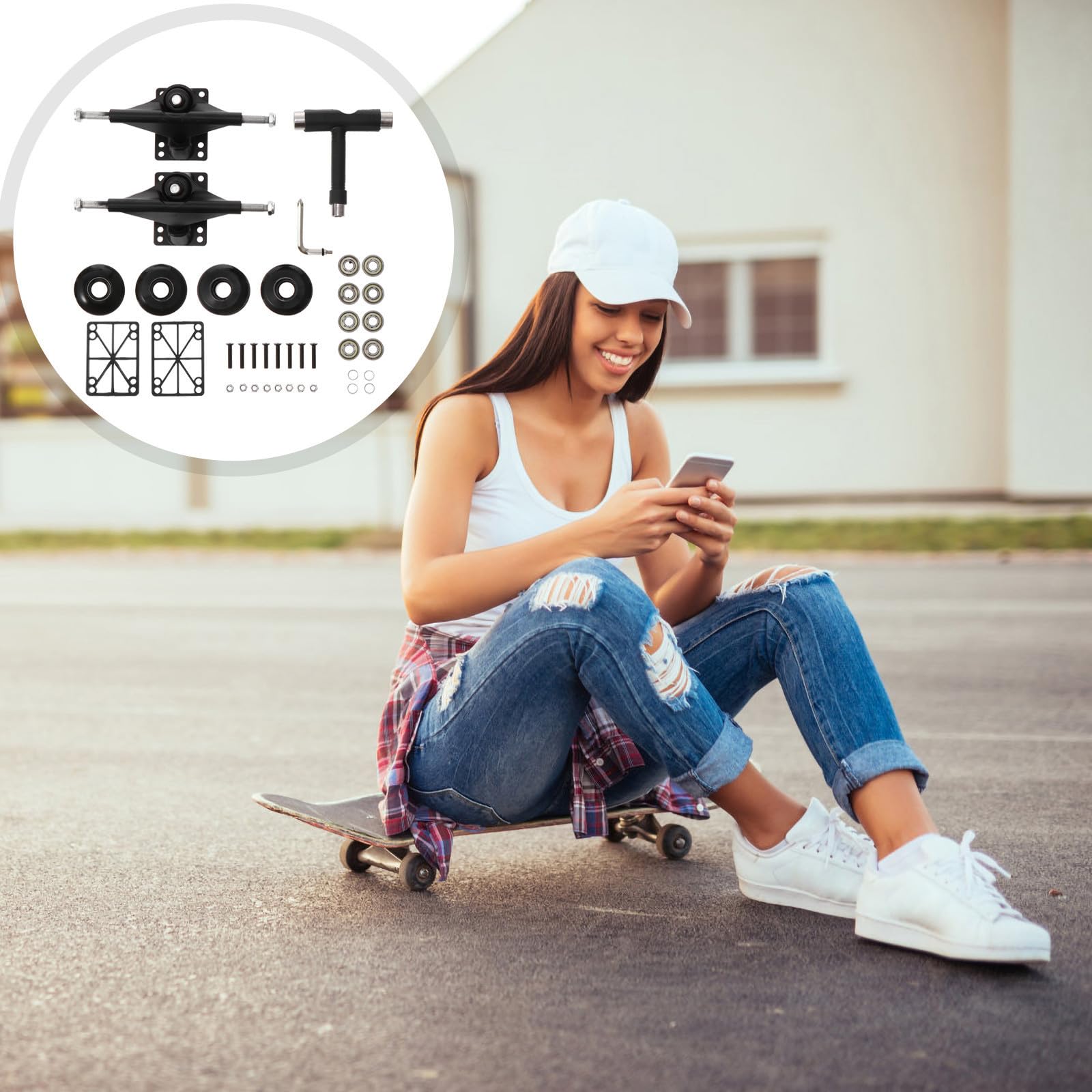 VOSAREA Kit Complet de Pont de Skateboard Roues et Roulements Double Inclinaison en Alliage D'aluminium Léger Accessoires Faciles à Installer Plusieurs Styles pour Plusieurs Styles