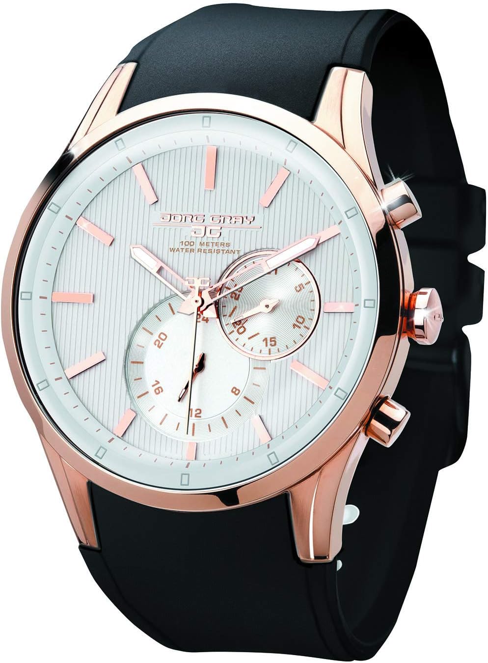 Jorg Gray JG5100-34 Round Watch with Black Silicone Strap with Steel Buckle