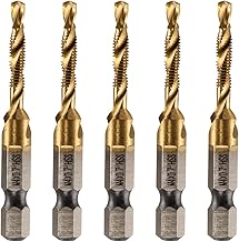 Rennie Tools - Pack Of 5 - M4 x 0.7 Combination Drill and Tap Bit, 1/4" Hex Shank. Metric Coarse Titanium Coated HSS Spiral Flute Drilling Tapping Tool. 4mm x 0.7mm Pitch Drill Bit.