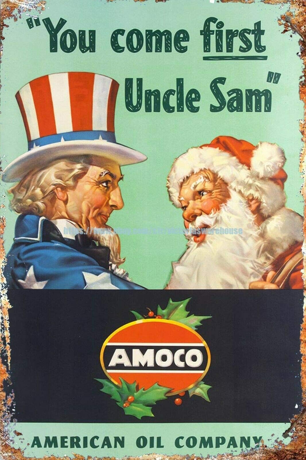 Home Decor Patriotic Amoco American Oil Company Christmas Poster Metal Tin Sign Tin Sign 8x12 inch