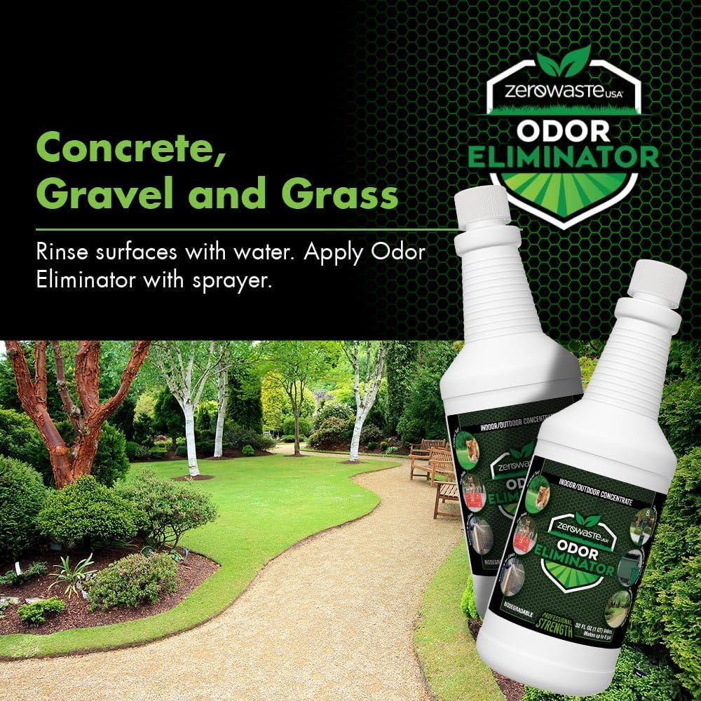 ZERO WASTE USA Odor Eliminator Ultra Concentrate - Commercial Strength Enzyme Cleaner - Eliminates odors from Any Organic Matter - Made in USA - Makes up to 32 Gallons (1 Gallon)