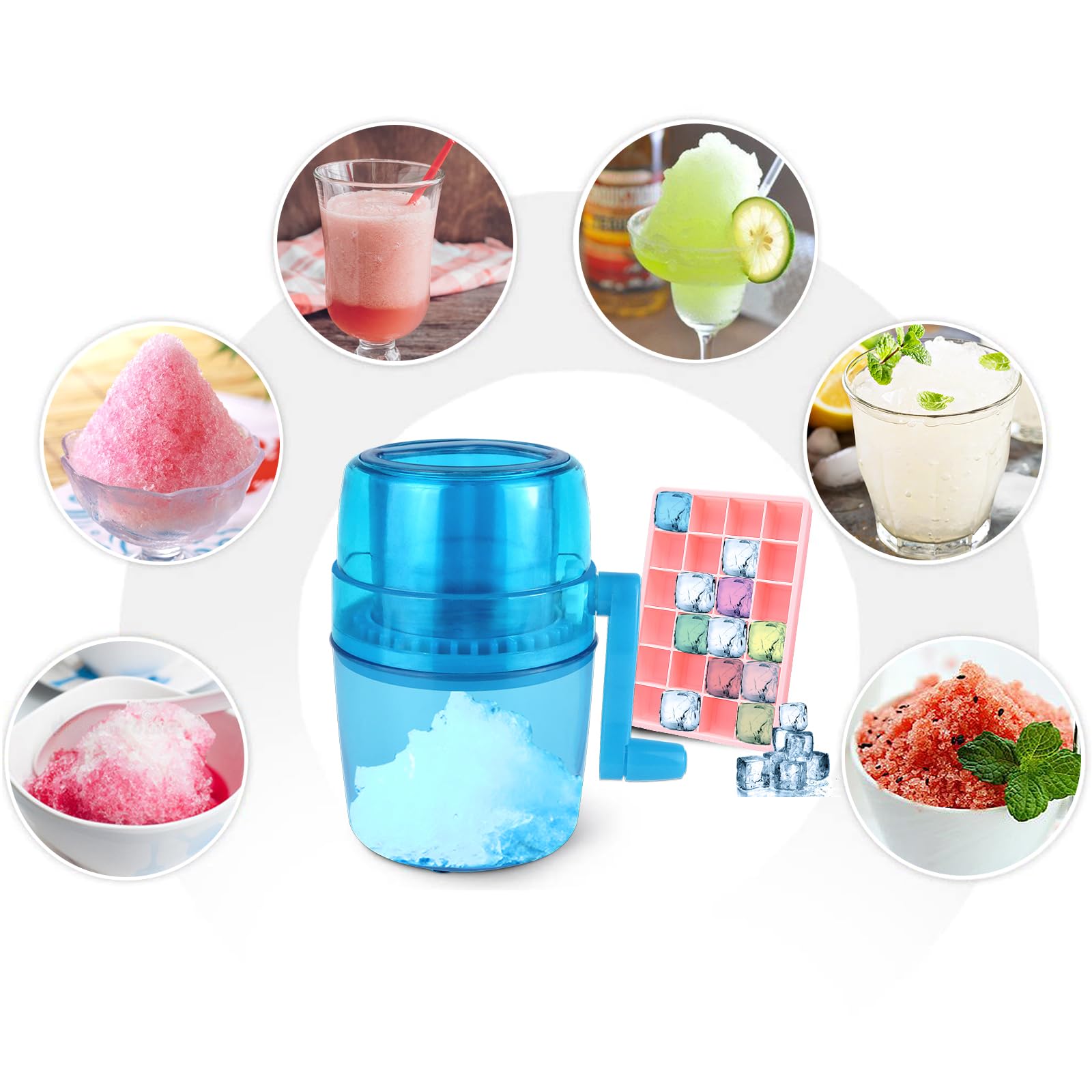Tosucs Picadora de Hielo Manual, Maquina de granizados para casa Molde para Cubitos de Hielo, granizadora Maquina con manivela, caseros, cócteles