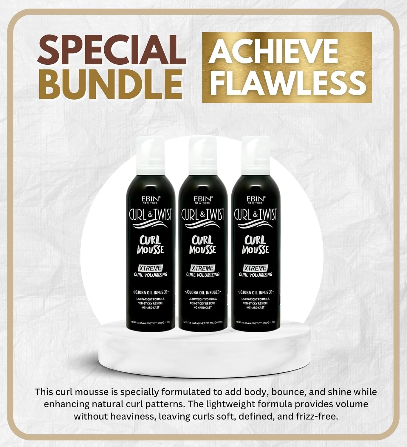 EBIN NEW YORK Hair Mousse – 3x Curl & Twist Curl Mousse CurlVolumizing 12.49 oz Defines Curls, Adds Shine, Long Hold, Argan & Keratin Infused Hair Styling Foam – Gift Set (3 Items)