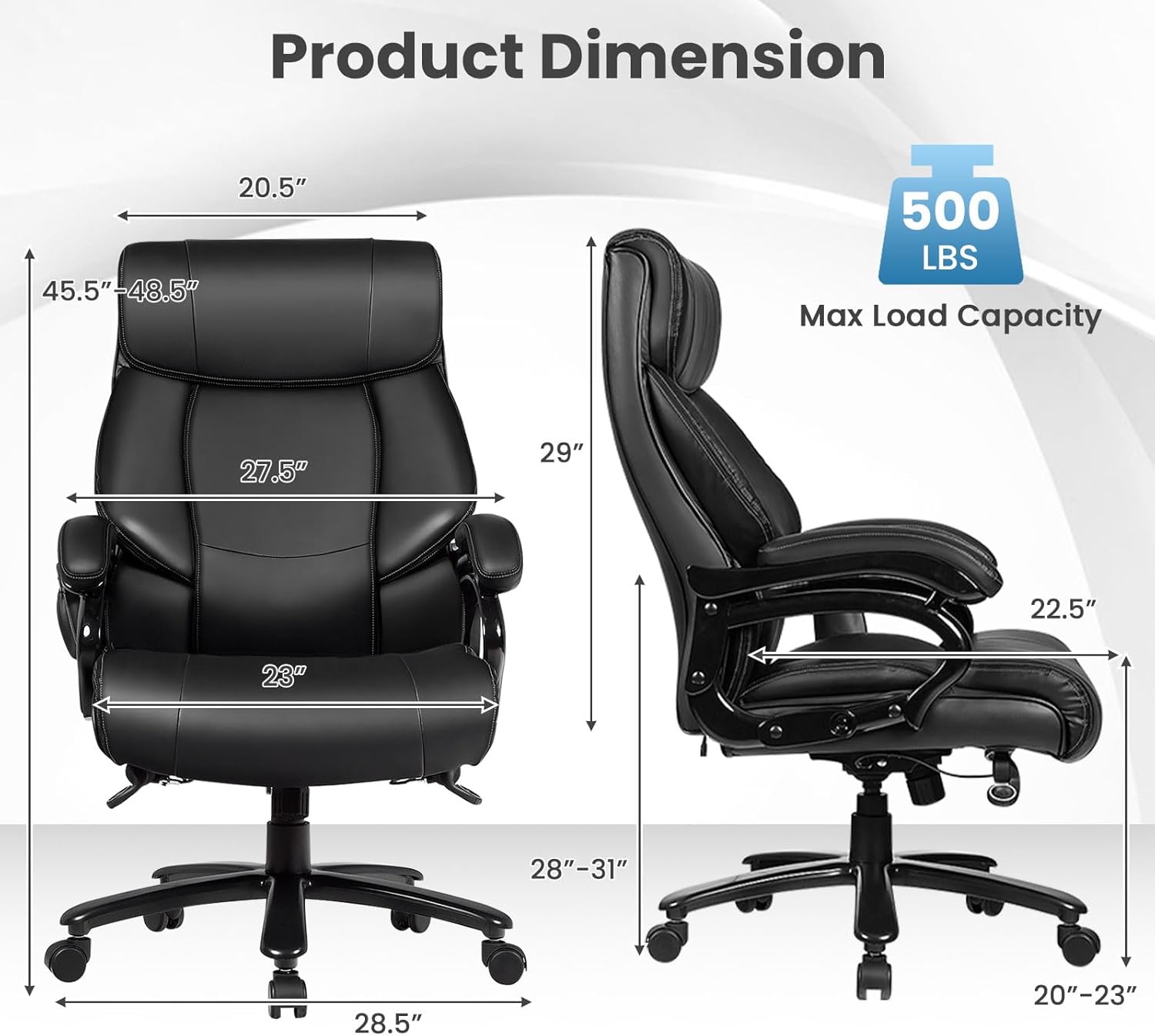 Giantex Big and Tall Office Chair 500lbs, Heavy Duty Executive Office Chair with 6 Massage Points, Extra Wide Seat, High Back Ergonomic Leather Reclining Swivel Computer Chair, Home Office Desk Chairs