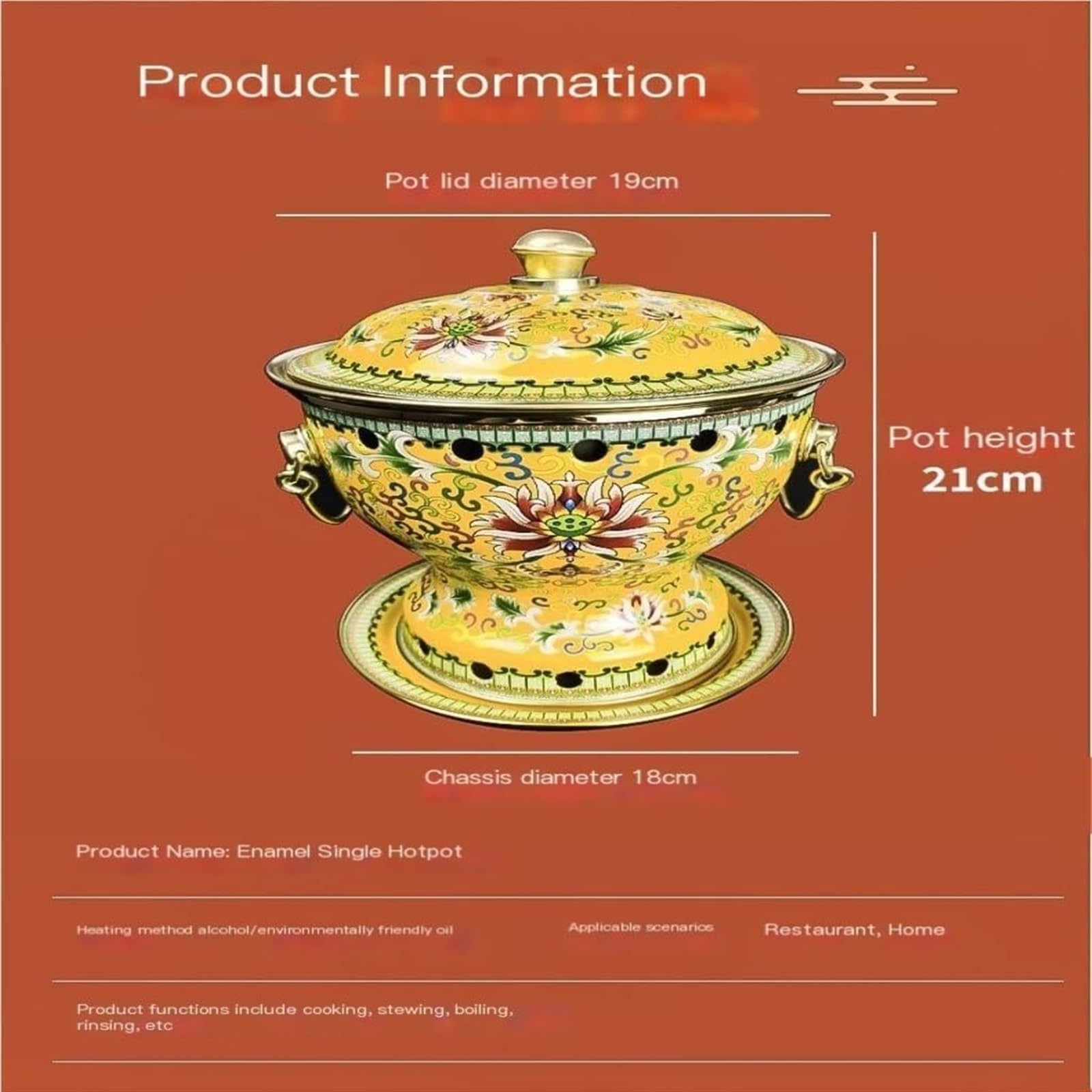 INUUXLG Hotpot for Cooking Hot Pot Durable Enamel Single Hot Pot Desktop Hot Pot Household Boiler Chafing Dish Cooking Pot Kitchenware (Blue 19 * 21cm)