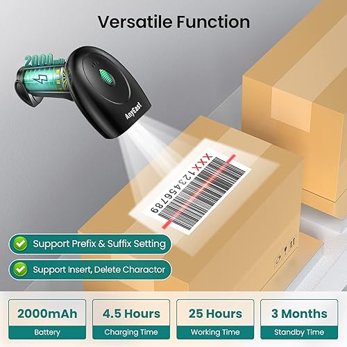 Miniatura 7 de Anyeast - Escáner de código de barras Bluetooth e inalámbrico con soporte, escáneres de código QR 2D 1D para computadora portátil POS iPone, lector
