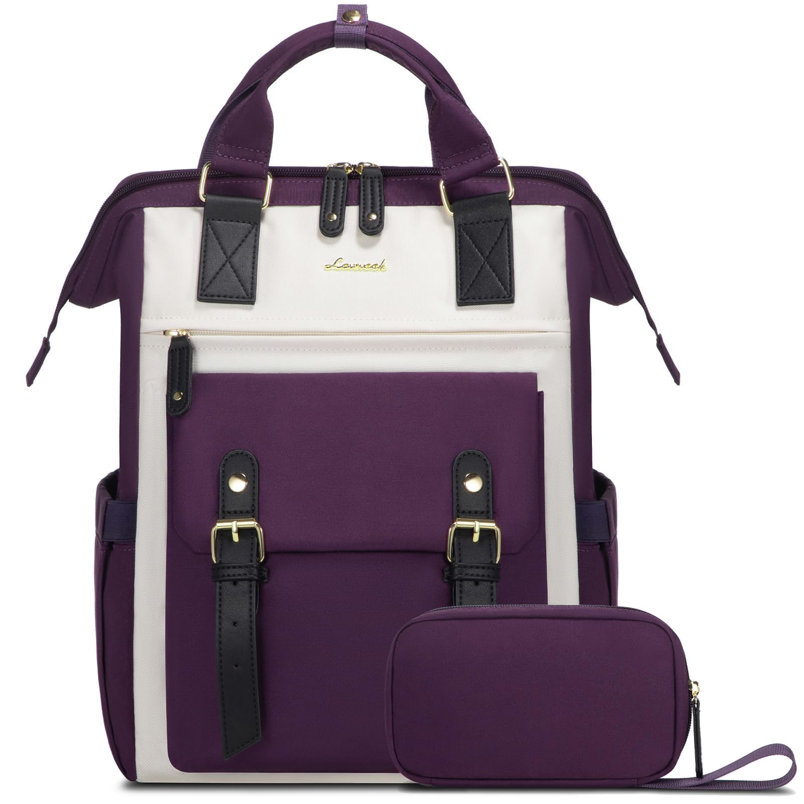 LOVEVOOK Laptop Backpack for Women, Teacher Nurse Bag Work Travel Computer Backpacks Purse,Water Resistant Daypack,Beige Purple 17.3in