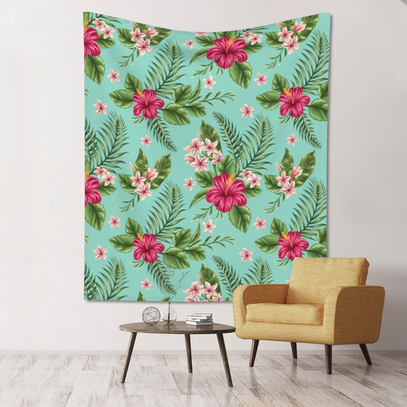 WKSGDSG Large Wall Hanging, Machine Washable Tapestry For Dorm Room, Hawaiian Tropical Leaves Flowers, Lightweight Polyester Wall Art For Bedroom Living Room, 152x130cm