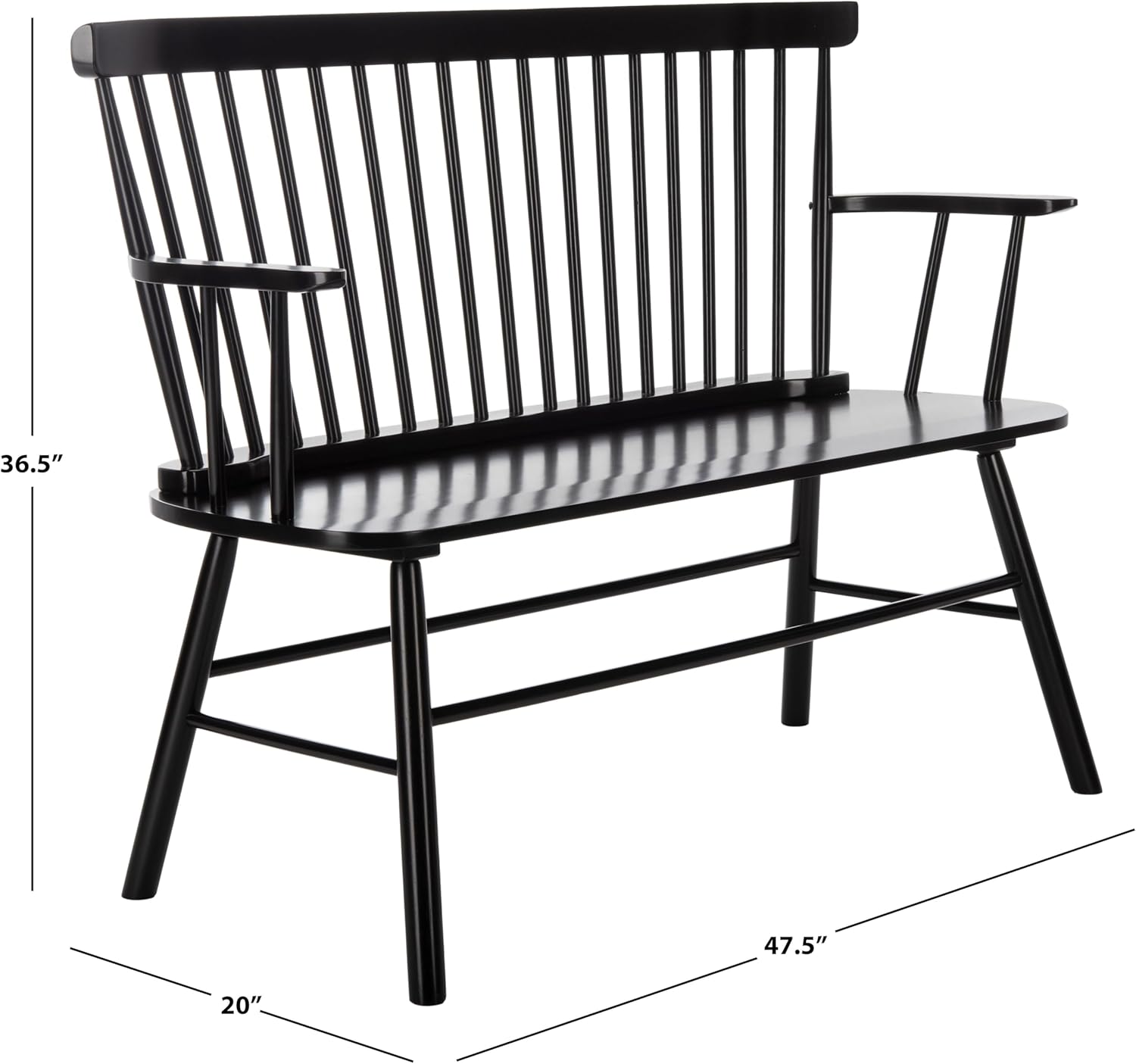 SAFAVIEH Home Collection – Addison Black Solid Wood Spindle Back Loveseat Bench, Farmhouse Settee for Entryway Living Room or Dining Area (AMH8513A)