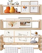 Nursery Book Shelves for Wall, 40cm Wooden Floating Book Shelves Set of 3, Wall Mounted Kids Bookshelf with Hanging Rail, Baby Nursery Decor Toy Display Storage Shelf for Kids Room, Bedroom