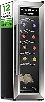 NutriChef 12-Bottle Slim Stainless Steel Wine Cooler Fridge | Quiet Compressor, Adjustable 41-64°F Temp, Freestanding Mini Chiller for Red & White Wine