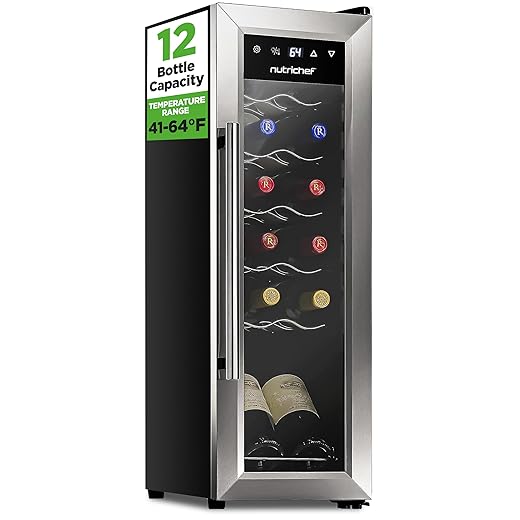 12 Bottle Wine Cooler Refrigerator - White Red Wine Fridge Chiller Countertop Wine Cooler - Freestanding Compact Mini Wine Fridge 12 Bottle w/Digital Control, Stainless Steel Door - NutriChef PKCWC12