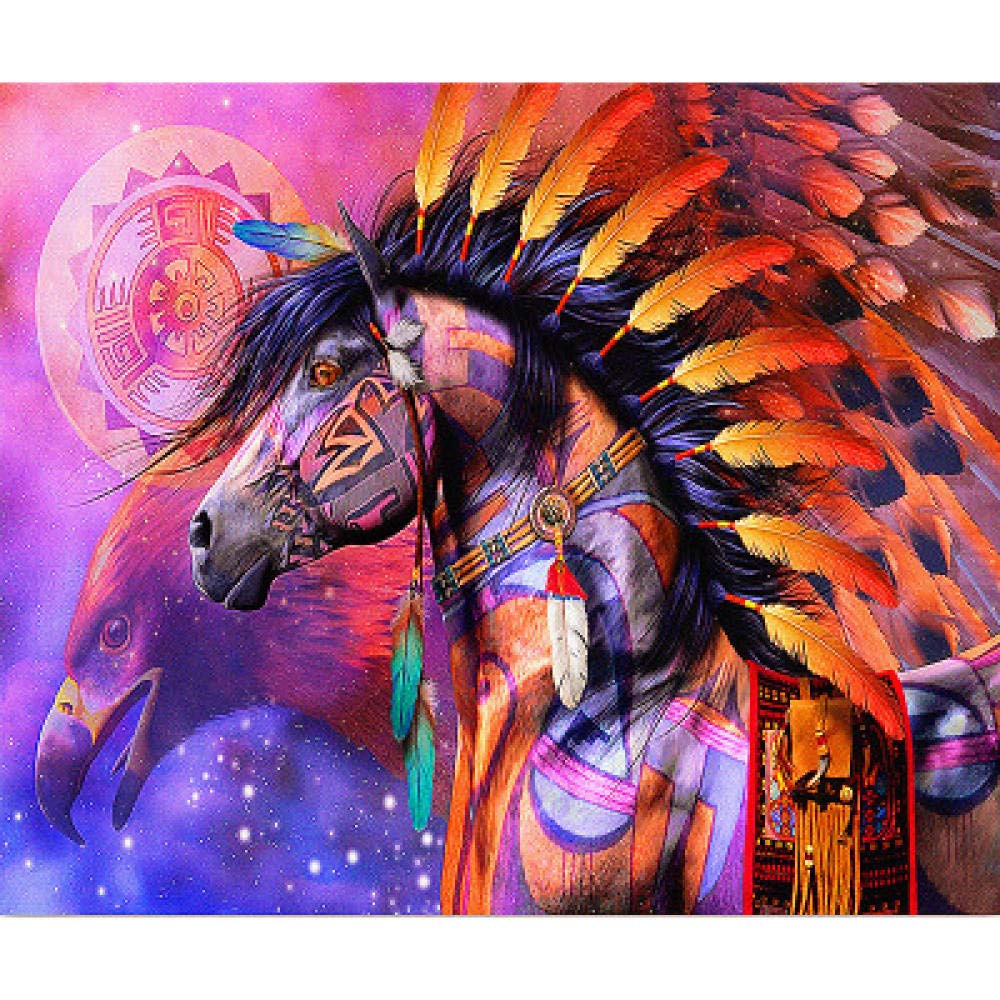 Broderie diamant cheval et aigle doodle indien kit complet strass ronds