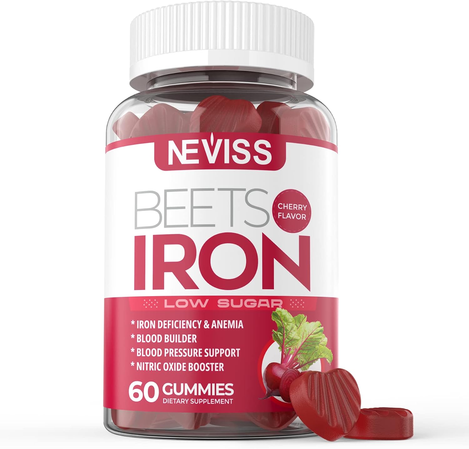 Iron Gummies 12.5 mg - Carbonyl Iron Supplement Gummies with Vitamin C, B12, Folic Acid & Beetroot to Support Blood Health, Energy, Immunity - Iron Supplement for Women Men, Vegan, Cherry Flavor