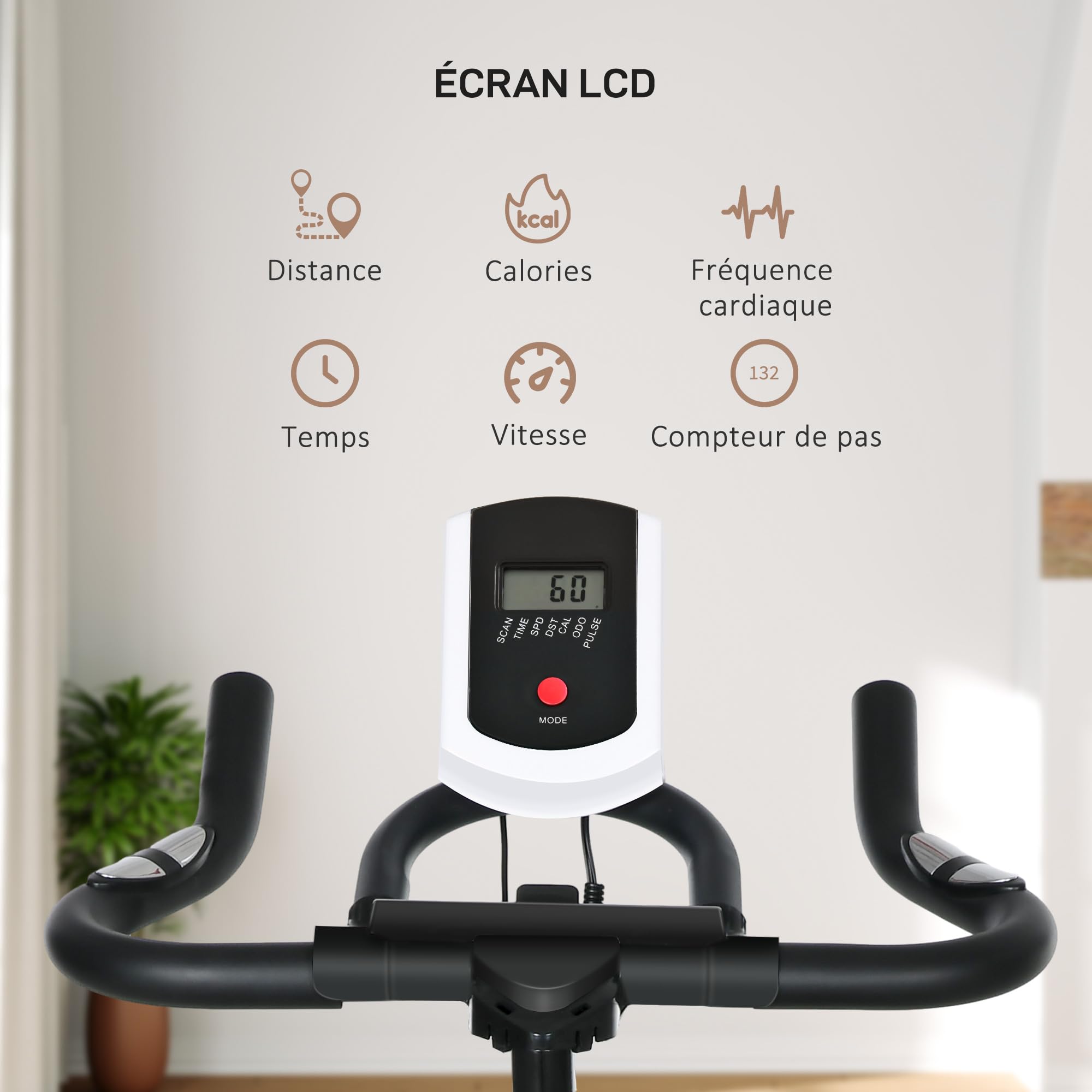 HOMCOM Vélo d'Appartement avec Écran LCD, Résistance Réglable, Charge 120 kg, Noir et Orange