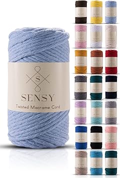 S Sensy 3mm Twisted-Vegan Recycled Cotton Macrame Cord Baby Blue 93 Yards