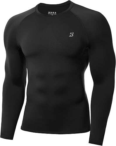 Roadbox Camisa de compresión para hombre, de manga larga, secado fresco, para entrenamiento, correr, atletismo, fútbol, gimnasio, capa base, UPF 50+