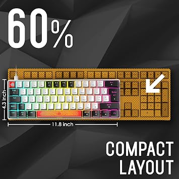 LexonElec 60% Wired RGB Gaming Keyboard 62 Keys Compact Mechanical Keyboard Degsin Key Cap, Detachable USB Type-C, Blue Switch 18 LED Chroma Backlight for Typist and Gamer - White/Black