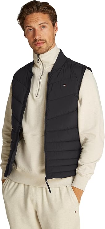 Tommy Hilfiger Herren Wasserabweisende Steppweste – Schwarz, Wattierte Gilet Regular Fit - Größe: S