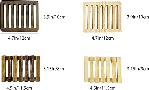 Miniatura 2 de Paquete de 4 jaboneras de madera y 4 bolsas exfoliantes de jabón, soportes de jabón autodrenantes hechos a mano, jaboneras de barra para baño,
