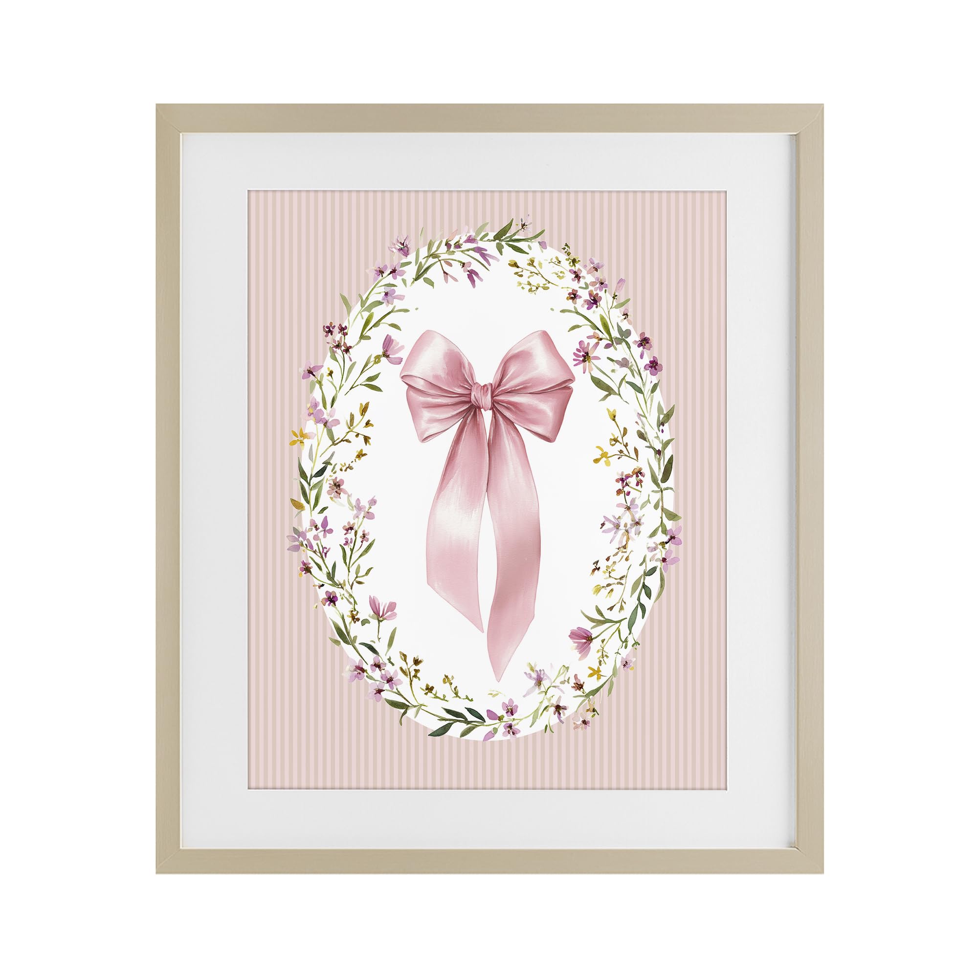 Stupell Industries Harvest Pine (Textured) 'Ribbon With Oval Florals'| Framed Print Under Glass