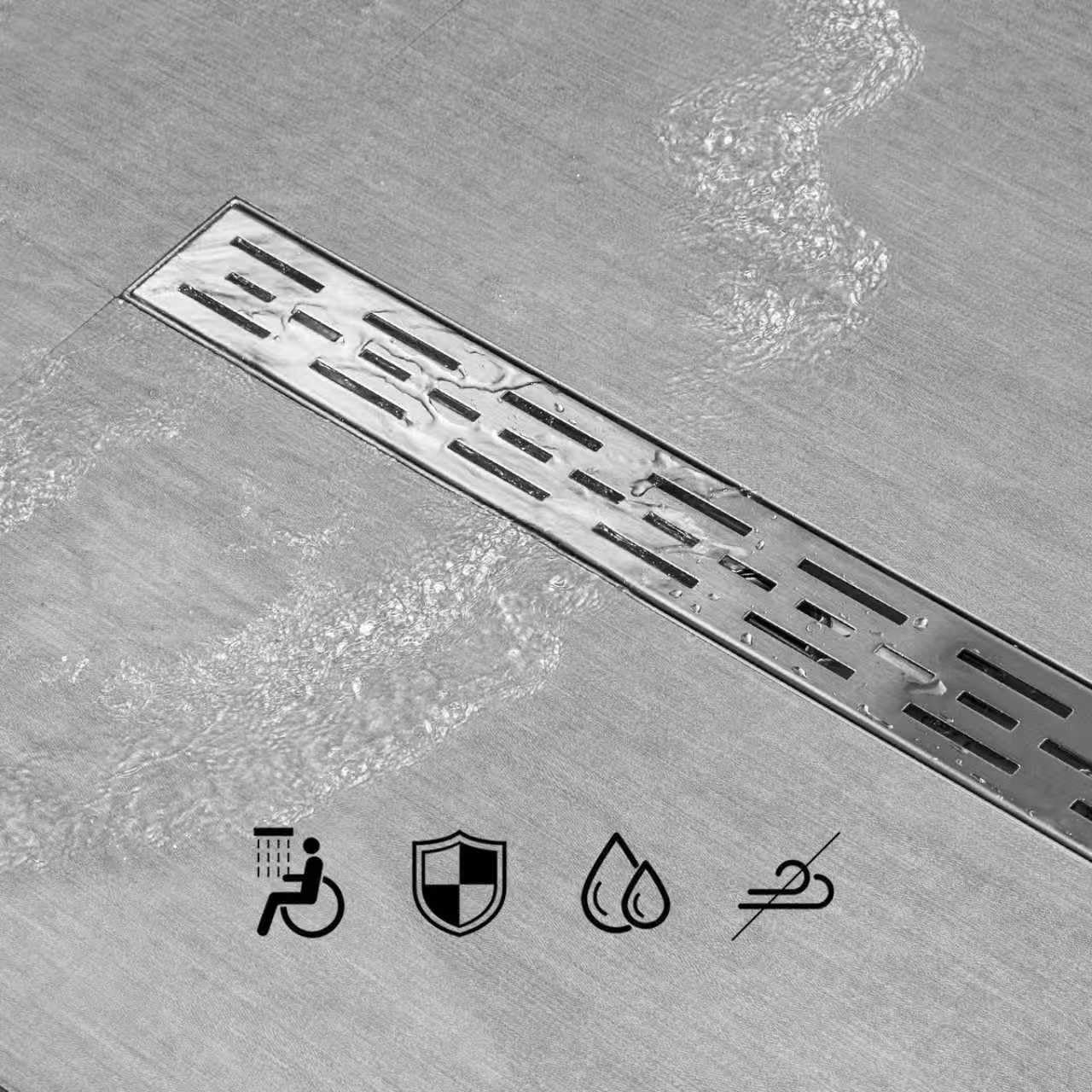 SaniteModar Desagüe de ducha lineal de 61 cm cepillado con rejilla de ladrillos