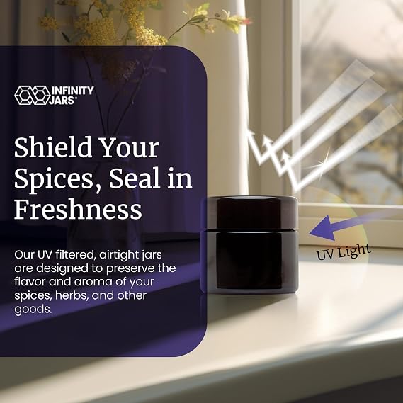 Infinity Jars Classic Black Glass Jar 50 ml (1.7 fl oz) Ultraviolet Airtight Smell Proof, Refillable Screw Top Container for Long-Term Storage of Coffee, Spices, Tea, Dried Goods, Kitchen Jar 3 Pack