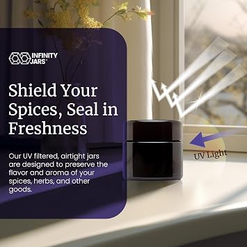 Infinity Jars Classic Black Glass Jar 50 ml (1.7 fl oz) Ultraviolet Airtight Smell Proof, Refillable Screw Top Container for Long-Term Storage of Coffee, Spices, Tea, Dried Goods, Kitchen Jar 3 Pack