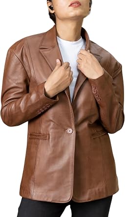 Jild Oversized Lambskin Leather Blazer Women - Business Casual Coat Plus Size Leather Jacket Women