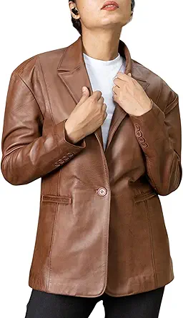 Jild Oversized Lambskin Leather Blazer Women - Business Casual Coat Plus Size Leather Jacket Women