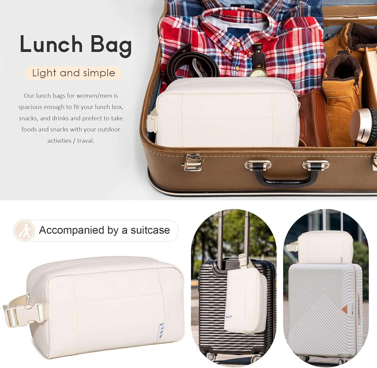 NOL Natural Organic Lifestyle Freezable Snack Bag, Leakproof Cooler Lunch Bag, Reusable, Zip Closure with Buckle Handle Nylon Waterproof Snack Box for Work Travel-Cream - Image 6