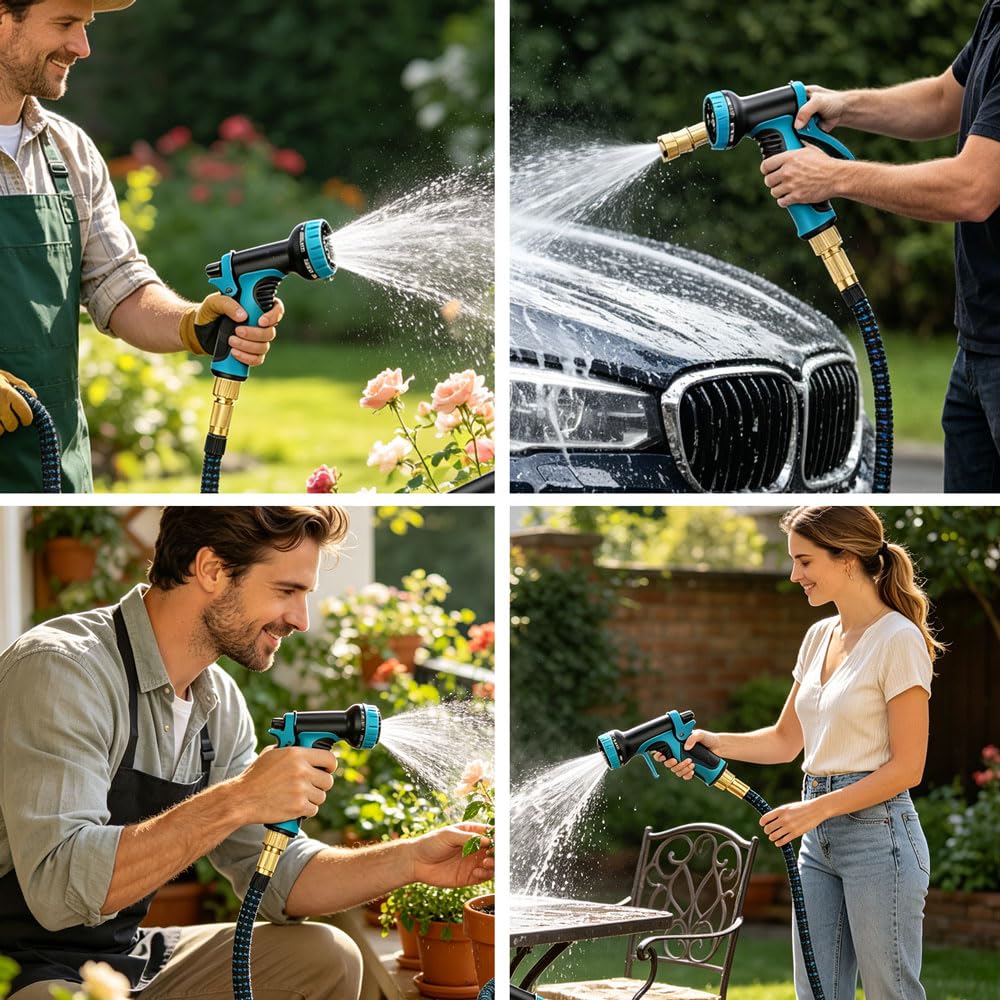 Tuyau Arrosage Extensible 30M, Tuyaux D'arrosage Embout 10 Modes Pistolet, 3/4" 1/2" Raccord Adaptateur Robinet Cuisine, Latex Triple Épaisseur Durable avec Raccords en Métal et Sac (100TF)