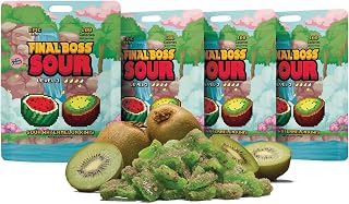 Final Boss Sour Candy | Level 3, Watermelon Kiwi, 4 Packs – Made with Real Dried Fruit, No Artificial Colors, No Artificial Fruit Flavors, Low Calorie Snack for Kids, Teens, Adults, Lunch Boxes