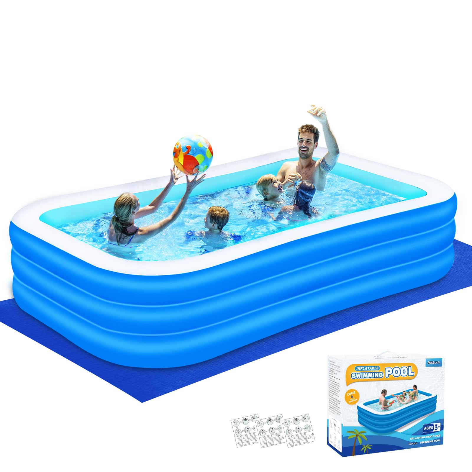 Inflatable Swimming Pool for Kids and Adults- 118" x 68" x 22" Family Full-Sized Blow Up Pools for Kids -Thickened Durable Above Ground Swimming Pool Backyard Lawn, Summer Party Outdoor and Indoor