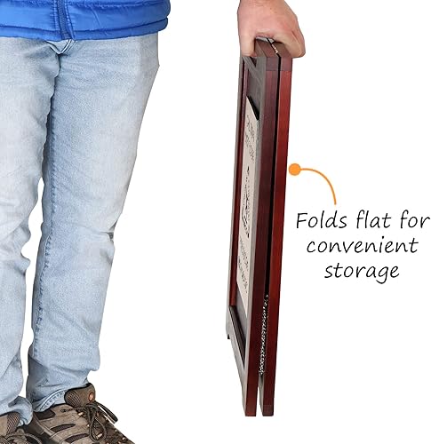 Miniatura 4 de SmartSign Letrero bilingüe de alta calidad con marco en A de madera con símbolo 2 lados 24 x 15 pulgadas marco de pino de madera dura cara de