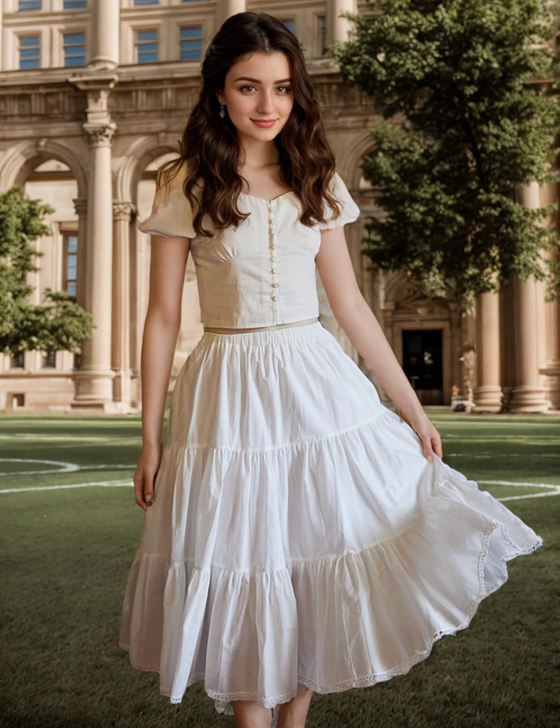 BEAUTELICATE Women Maxi Skirt with Two Pockets 100% Cotton Long Skirts 3 Tiers Ivory with Lining Black Without Lining - Image 3