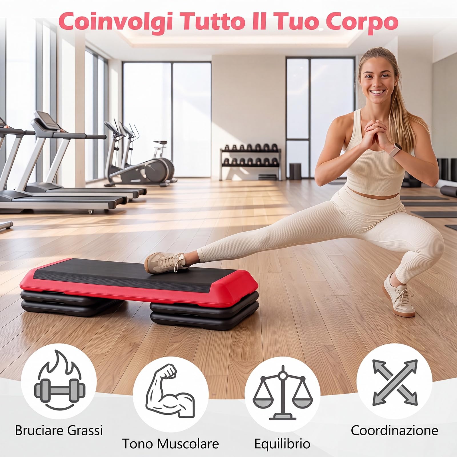 COSTWAY Step Fitness con 4 Blocchi e Altezza Regolabile | Stepper Fitness da Aerobica con Pedana in Plastica Antiscivolo, Allenamento Fisico per Casa, Palestra e Ufficio